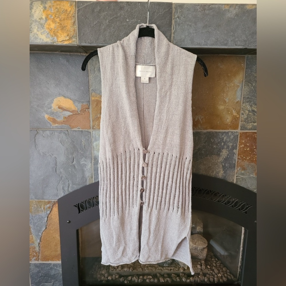 Brochu Walker Light Grey Linen Knit Button-Front Cardigan Vest Size Small